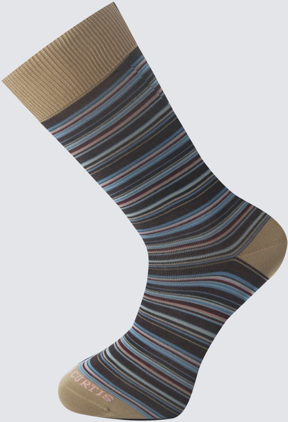 Hawes & Curtis Men's Stripe Cotton Rich Socks in Beige/Blue   Medium