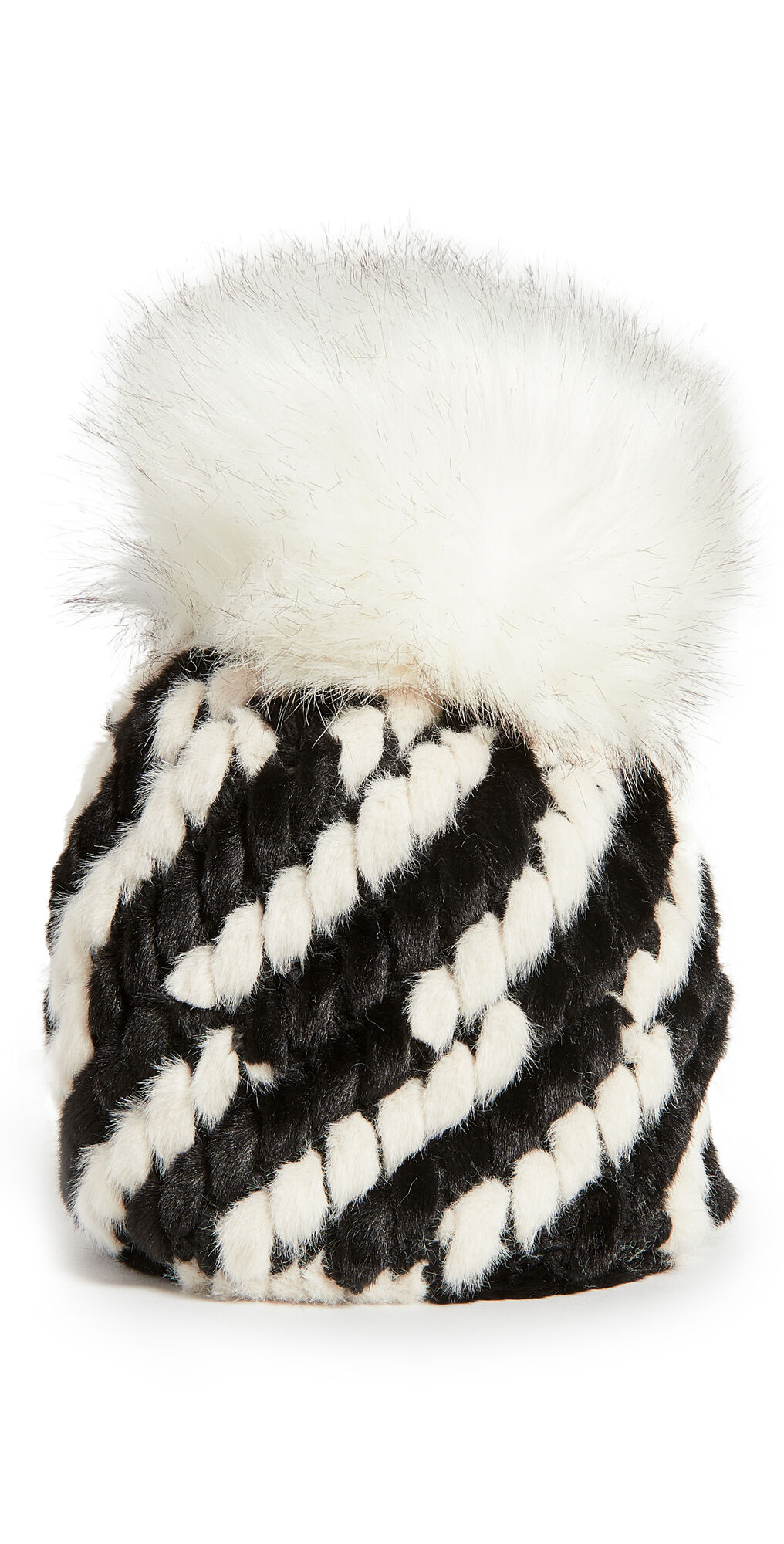 Jocelyn Diagonal Faux Fur Pineapple Hat With Faux Fur Pom Black/White One Size  Black/White  size:One Size