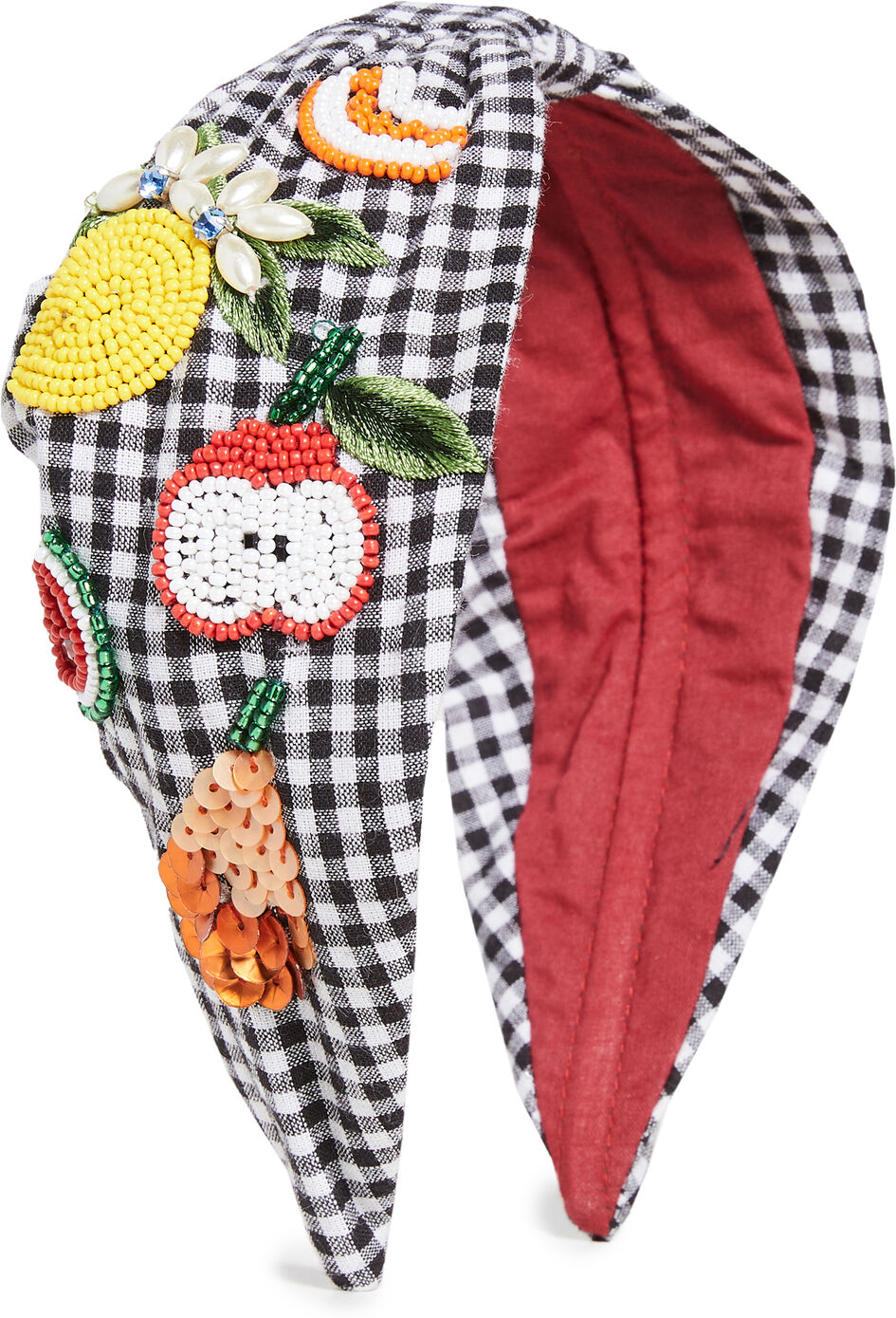 NAMJOSH Gingham Fruit Embellished Headband Gingham/Fruit One Size  Gingham/Fruit  size:One Size