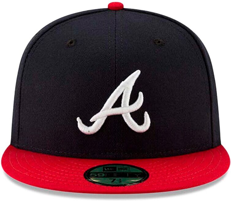 New Era Men's Atlanta Braves Mlb Authentic Collection Fitted Cap in Navy Blue/Red, Size 7 3/8