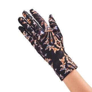 Ixli-Handschuhe, Palazzo Black Fleece, Blumenranken Schwarz/Apricot