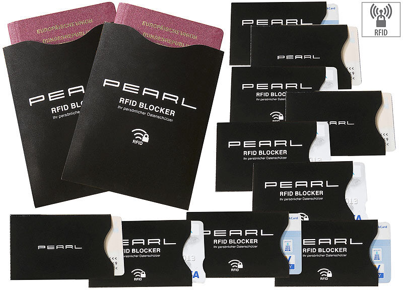 Pearl RFID-Schutzhüllen im 12er-Set für Reisepass, Personalausweis, EC-Karte