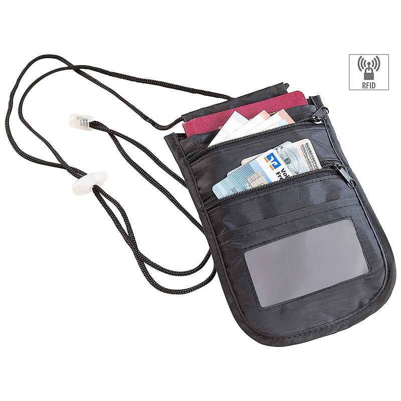 Xcase Unisex-Brustbeutel mit RFID-Schutz, Reise-Organizer, 4 Fächer, schwarz