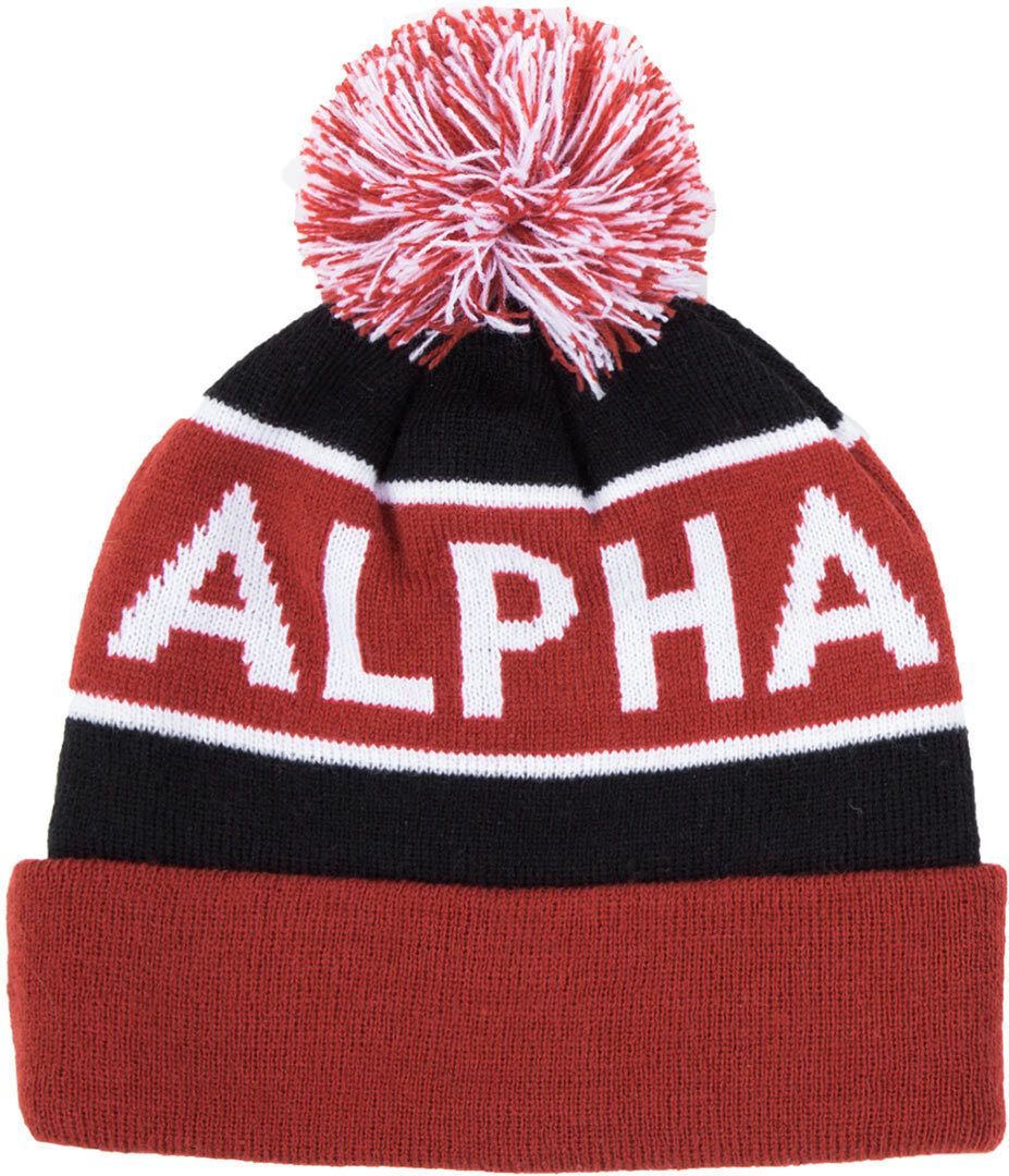 Alpha Industries Block Bobble Beanie Einheitsgröße Schwarz Rot