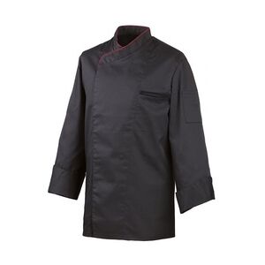 Exner 212 - Kochjacke langarm, mit Druckknöpfen, Fb. schwarz, mit farbiger Paspel : bordeaux 65% Polyester 35%Baumwolle 220 g/m2 L