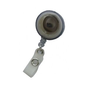 JOJO – Ausweishalter Ausweisclip Schlüsselanhänger, runde Form, Gürtelclip, Druckknopfschlaufe, Farbe transparent rauch - 100 Stück