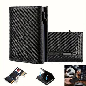 1pc Men's Multifunctional Zipper Wallet, Rfid Anti-theft Card Holder, Multi-card Card Holder, Carbon Fiber Wallet With Photo Id Window, Money Clip And Zipper Coin Pocket