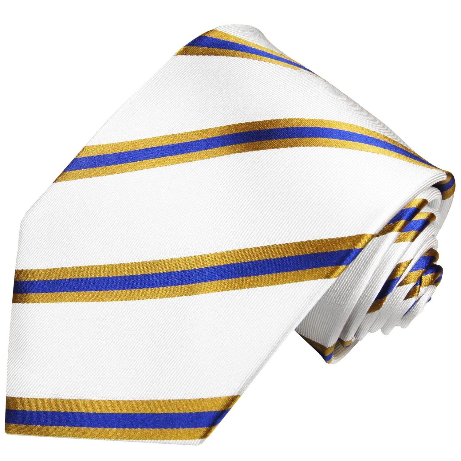 Paul Malone Krawatte »Moderne Herren Seidenkrawatte gestreift 100% Seide« Schmal (6cm), blau weiß gold 782