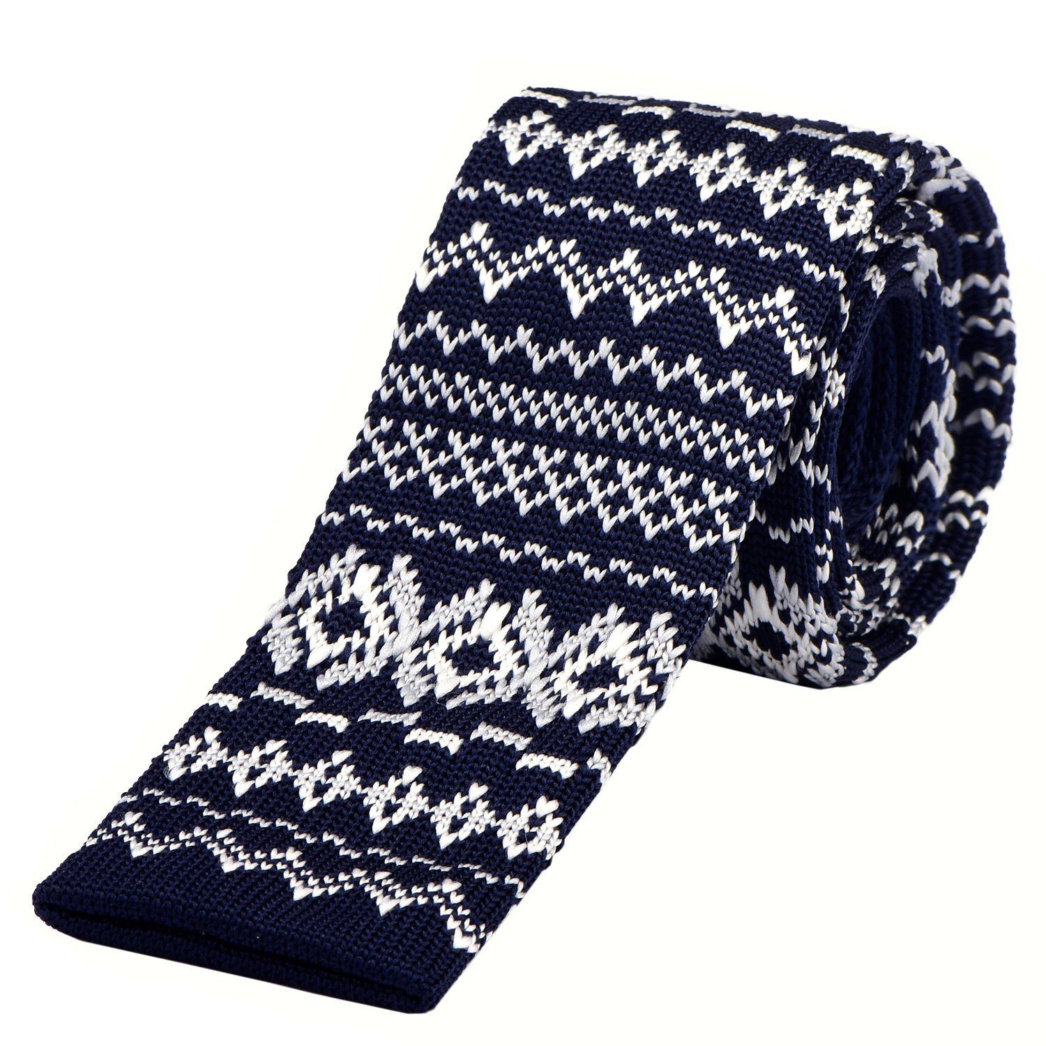 DonDon Krawatte »schmale Krawatte 5 cm Wollkrawatte« (1-St) Strickkrawatte, Retro-Look, für Büro oder festliche Veranstaltungen, nachtblau