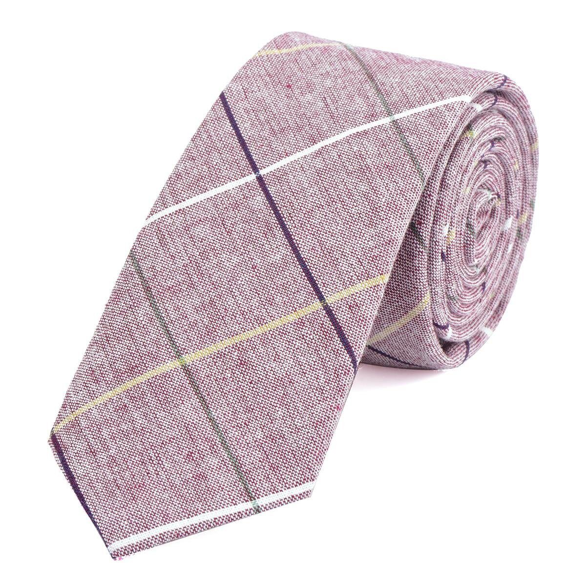 DonDon Krawatte »Herren Krawatte 6 cm« (1-St) Baumwolle, kariert oder gestreift, für Büro oder festliche Veranstaltungen, rot-weiß gestreift