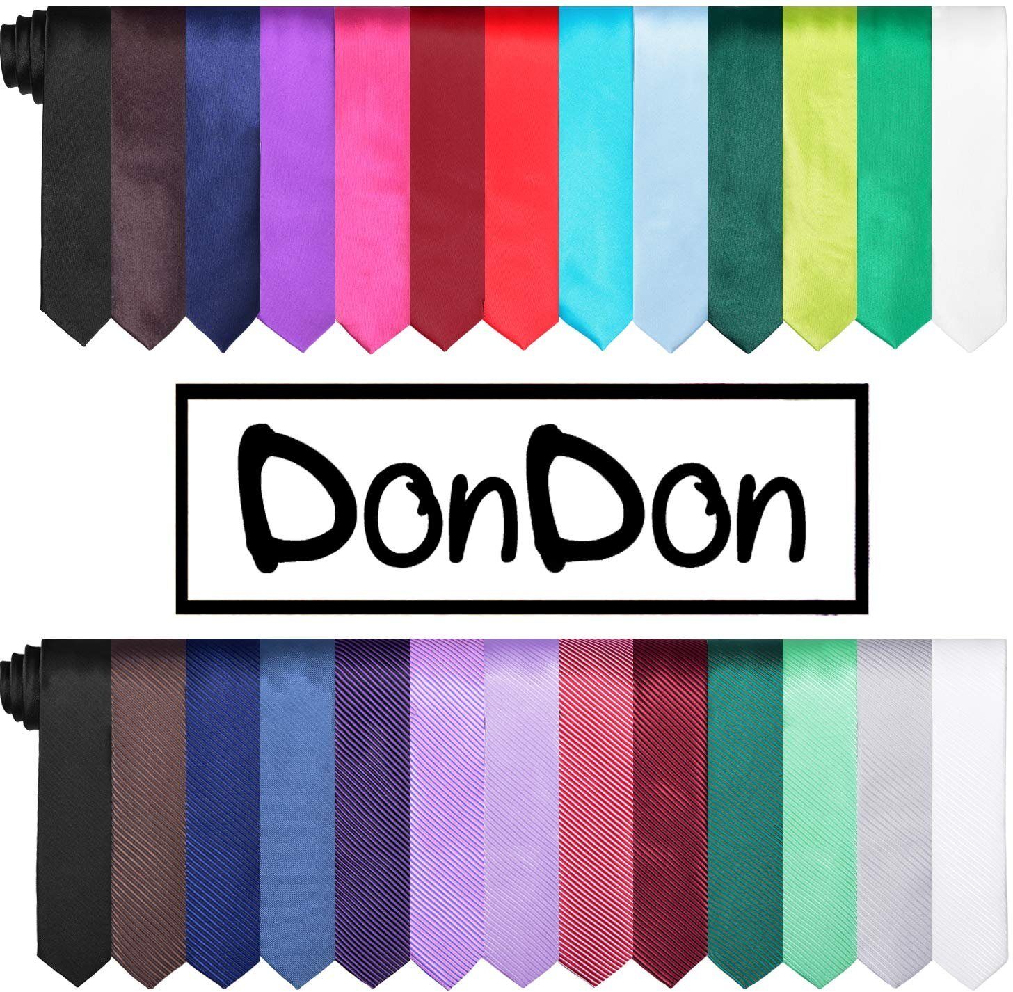 DonDon Krawatte »schmale Krawatte 5 cm unifarben« (1-St) matt, glänzend, gestreift, Seidenlook, rosa-blau gestreift