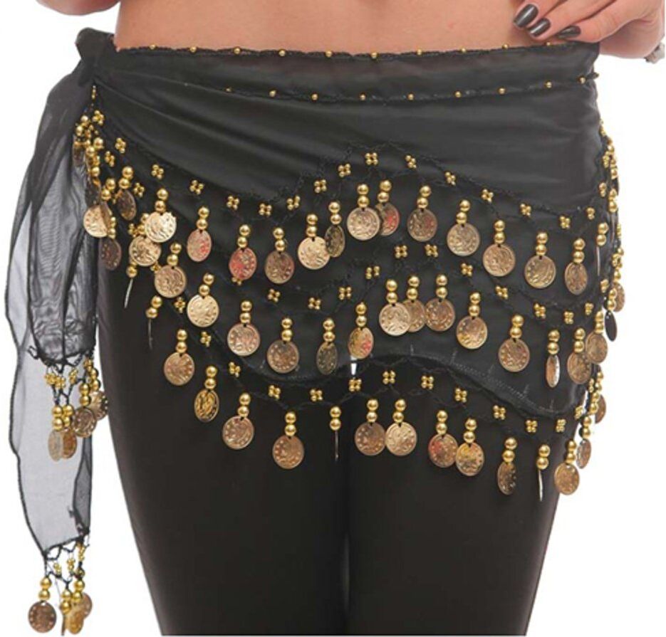 MyBeautyworld24 Kostüm »Belly Dance Bauchtanz Hüfttuch Kostüm 128 goldfarbenen Münzen Münzgürtel Fasching Karneval Tanzaufführung Gürtel«, schwarz