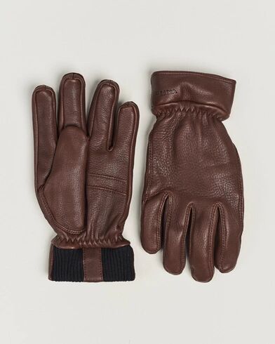 Hestra Kjetil Deerskin Rib Knitted Cuff Glove Chocolate