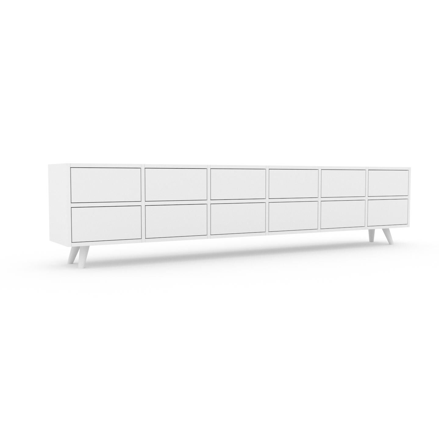 MYCS Wohnwand Weiß - Individuelle Designer-Regalwand: Schubladen in Weiß - Hochwertige Materialien - 233 x 53 x 35 cm, Konfigurator