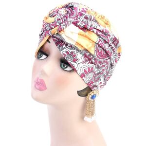 My Store TJM-342 Cotton Whirlpool Flower Shape Turban Hat(Yellow Pink)