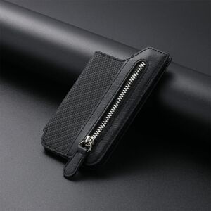 Shoppo Marte Phone ID Card Holder PU Leather Flap Zipper Wallet Card Holder Bag Adhesive Case(Black)