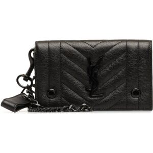 Pre-owned Saint Laurent Classic Monogram Matelasse Short Chain Flap Wallet Black