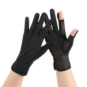 My Store 1pair Summer Sunscreen Breathable Thin Anti-ultraviolet Finger Fishing Ice Silk Gloves Free Size(Cloud Black)