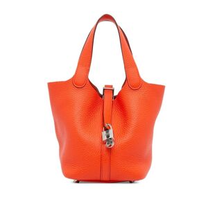 Pre-owned Hermes Taurillon Clemence Picotin Lock 18 Orange