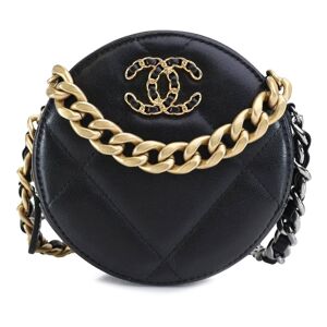 Pre-owned Chanel Lambskin 19 Round Clutch with Chain Black