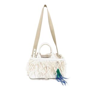 Pre-owned Prada Feather-Trimmed Canapa Satchel White