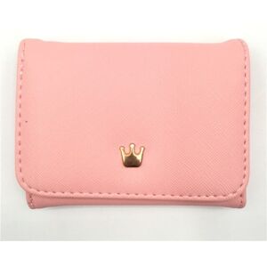 shopnbutik Short Mini Women Wallets Crown Decorated Fold PU Leather Coin Purse Card Holder(Pink)