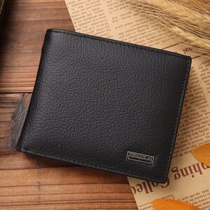 shopnbutik Genuine Leather Wallet Fashion Short Bifold Men Wallet Casual Soild Men Wallets With Coin Pocket Purses Male Wallets(Black)