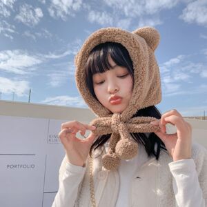 Shoppo Marte Cartoon Bear Ear Tether Hat Winter Warm Plush Bomber Hat for Women, Size: Free Size(Khaki)