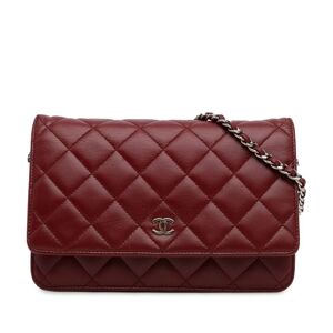 Pre-owned Chanel Classic Lambskin Wallet on Chain Red