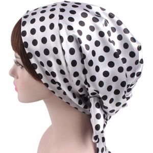 My Store 2 PCS TJM-226 Ladies Satin Print Ribbon Bow Turban Hat Night Cap Silk Chemotherapy Hat Long Tail Braid Hat(White Black Spots)