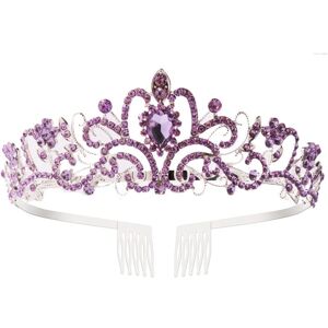 shopnbutik G2888 Crystal Diamond Wedding Party Braided Hair Crown Show Headband, Color: Light Purple