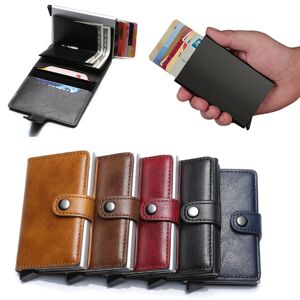 wallet Sort RFID Beskyttelse tegnebog kortholderen 5pcs Cards (Ægte læder) -med Button
