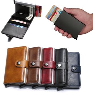 wallet Red- RFID Beskyttelse tegnebog kortholderen 5pcs Cards (Ægte læder) -med Button