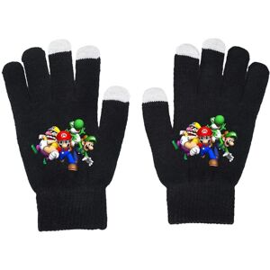 Unisex Super Mario Bros Full Finger Handsker Varm vinterstrikket handske vanter Gaver B