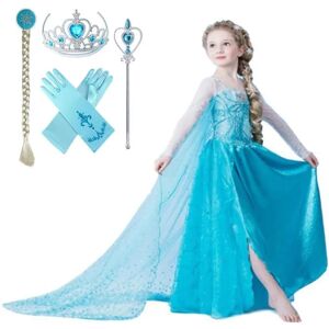 Elsa prinsessekjole +4 ekstra tilbehør 150 cm one size