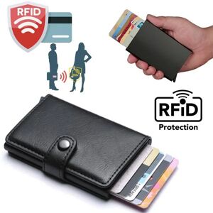 -RFID NFC Protection Wallet Card Holder 5 kort (ægte læder) black