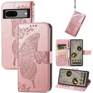 ExpressVaruhuset Google Pixel 7A Pung etui PU-Læder 4-KOMPARTMENT Motiv Sommerfug Pink gold