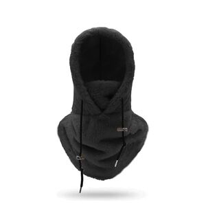 DAO Sherpa Hood Ski Mask Vinter Balaclava Snøre Vindtæt Justerbar Varm Hætte Cover Hat Cap Tørklæde [DB] Black
