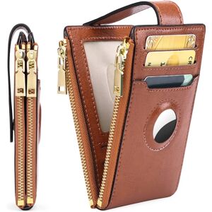 Kvinders pung læder RFID-skjold kvinders møntpung, ultratynd korttaske med AIRTAG kort pung (retro brun)