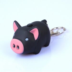 2 stk (Sort) Animal Glow in the Dark nøglering - Cute Pig LED Keyc