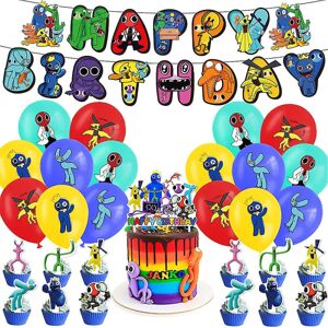 Roblox Rainbow Friends 2 tema Børn Fødselsdagsfest tilbehør Kit Banner Balloner Kage Topper Cupcake Toppers Dekorationssæt