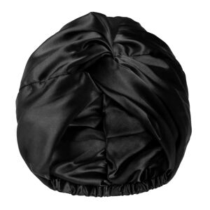 Sort satin hætte Silke hætte sovehætte til kvinder Hårpleje Justerbar knudet turban hat til krøllet naturligt hår Black