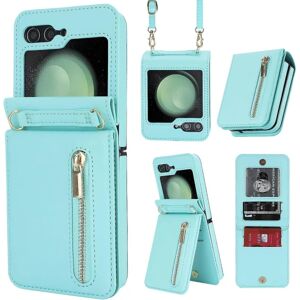 Z Flip 5 Wallet Case, Crossbody Lynlås Læder Stand Case til Samsung Galaxy Z Flip 5 med kortholder Light Green