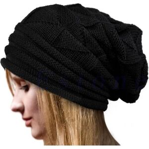 Unisex mænds strikket baggy hue oversize vinterhue Ski Slouchy Cap Skull Black