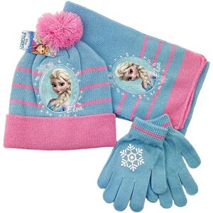 Børn Piger Frosne Elsa Vinter Varm Blød Kasket Pom Beanie Hat + Tørklæde + Handsker Sæt Light Blue And Pink