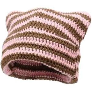 Hæklet Cat Beanie til kvinder - Vintage Grunge Accessories Slouchy Hat Pink