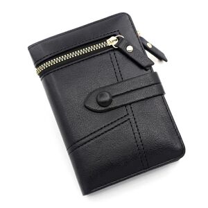 Plånbok Dam Pu-läder Tri-Fold Plånbok Smal kort plånbok Liten pengaväska for forretningsresekontor udendørs (svart)