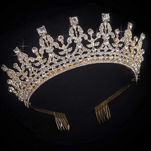 Guld tiara og krona for kvinders fødselsdag pannband for flickor Crystal Queen Crown hårtillbehör (mörkt