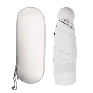 Rejseparaply, miniparaply med 6 ribben Lille UV-paraply med kapselhylster Hurtigttørrende og ultrakompakt foldeparaply 90 x 55 cm, hvid white