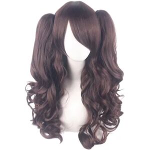 FMYSJ Lolita Long Curly Clip On Ponytails Cosplay Wig, Double Hestehale Tiger Clip Long Curly Wig (brun), wz-1350 (FMY)